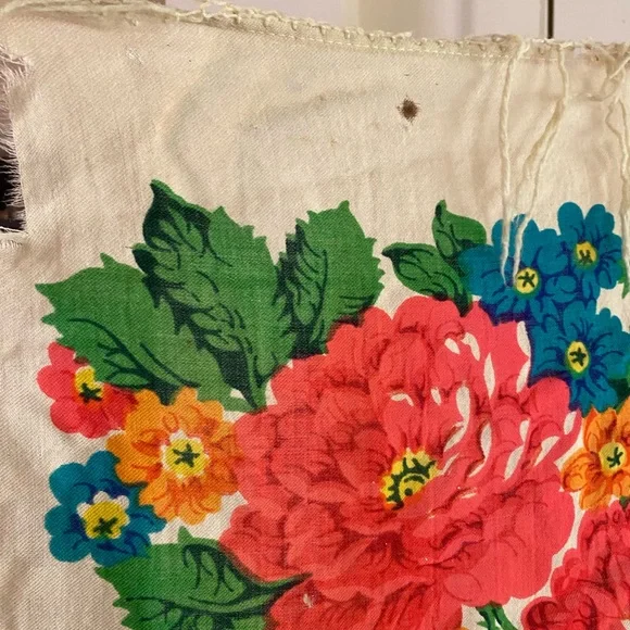 VTG Huge 60s floral folk fringe wool scarf festival cottagecore grannycore shawl - Picture 7 of 10